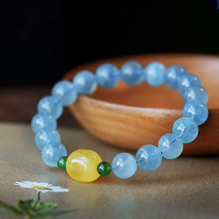 Natural Aquamarine Amber Beads Serenity Healing Bracelet - Aquamarine - image 0