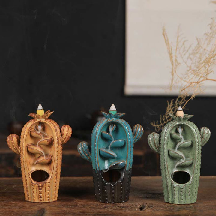 Buddha Stones Cactus Ceramic Healing Backflow Smoke Fountain Incense Burner - image 9