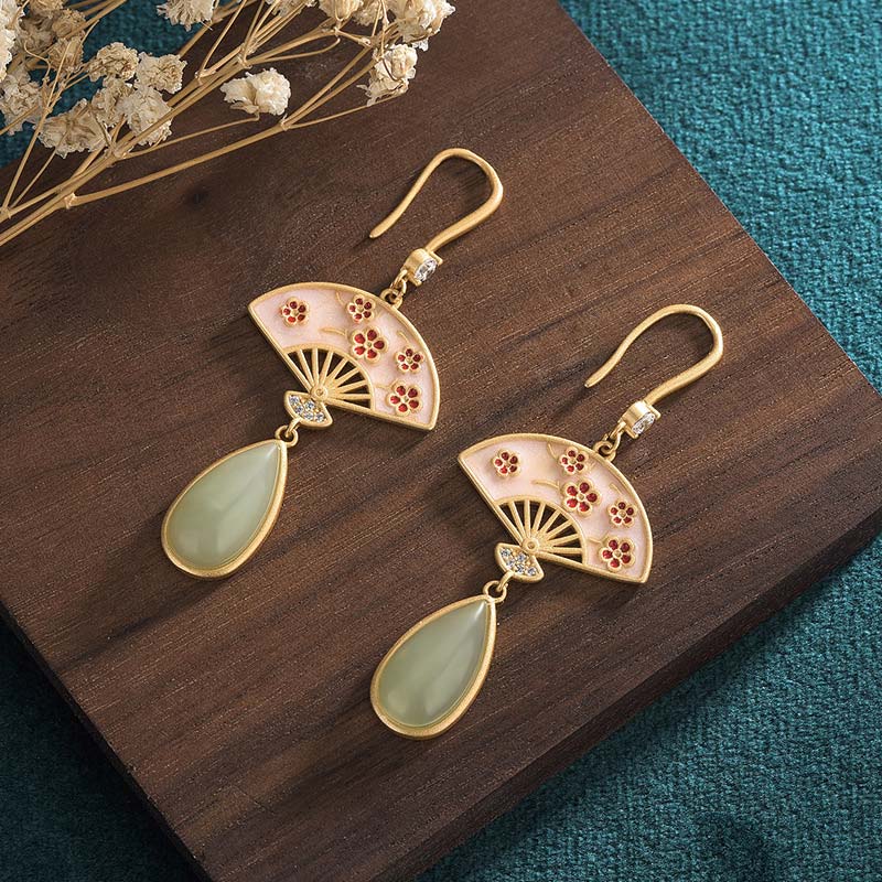 Buddha Stones Natural Green Aventurine Fan Pattern Luck Drop Earrings - Flower - image 5