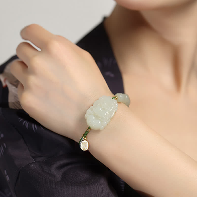 Buddha Stones 925 Sterling Silver Chinese Zodiac Hetian Jade Happiness Luck String Bracelet - image 19