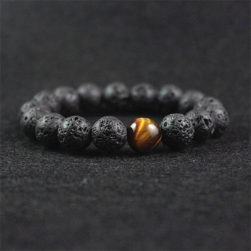 Buddha Stones Lava Rock Tiger Eye Stone Peace Healing Bracelet - Lava Rock - image 0