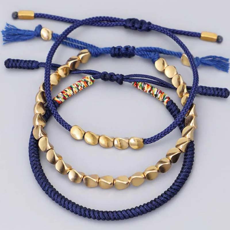 Buddha Stones 3 PCS Tibetan Copper Beads Healing Protection Luck Bracelet Set - image 1