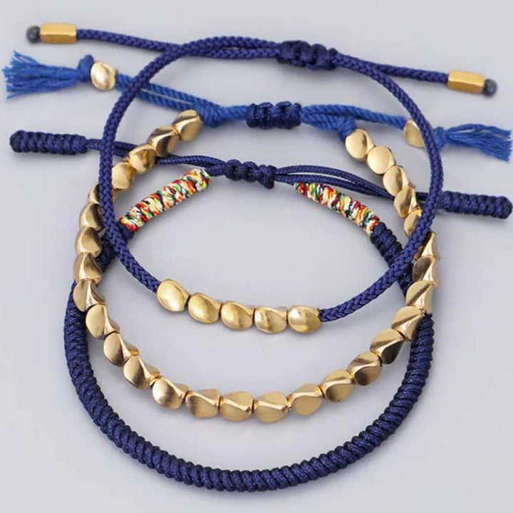 Buddha Stones 3 PCS Tibetan Copper Beads Healing Protection Luck Bracelet Set - image 1