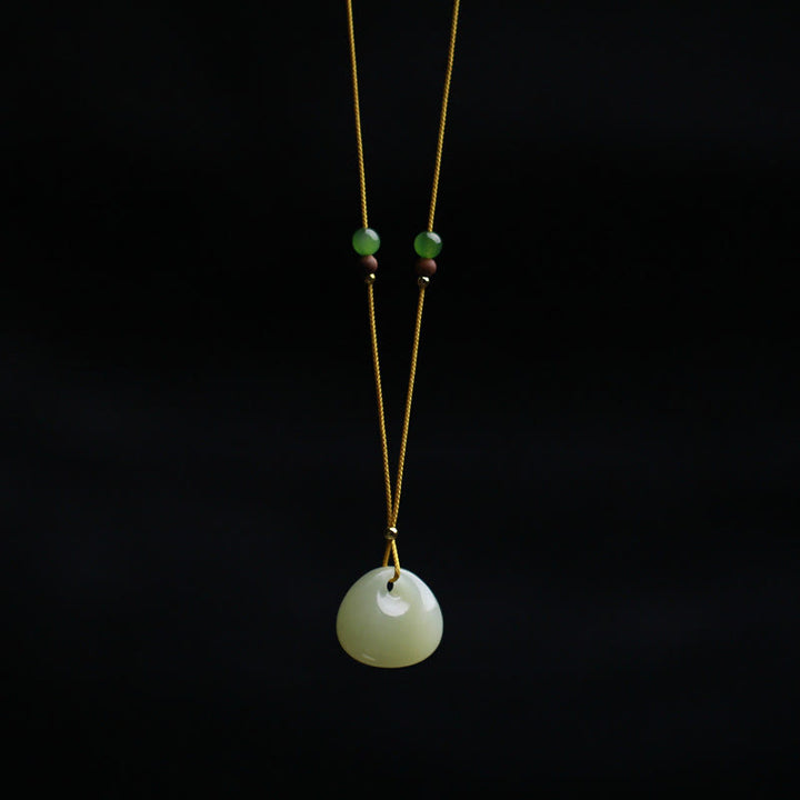 Natural Hetian Jade Small Bag Pattern Prosperity String Necklace Pendant - image 12