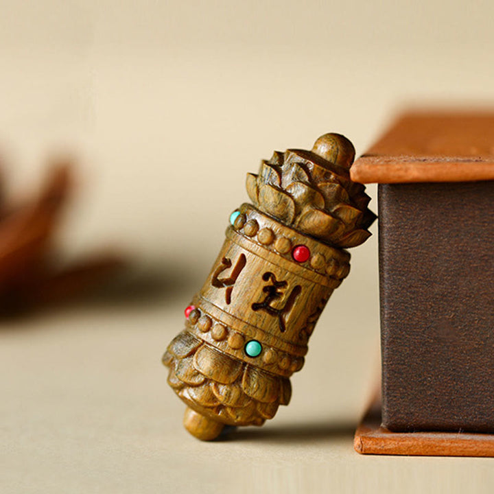 Buddha Stones Tibet Green Sandalwood Rosewood Om Mani Padme Hum Lotus Positive Soothing Necklace Pendant - image 1