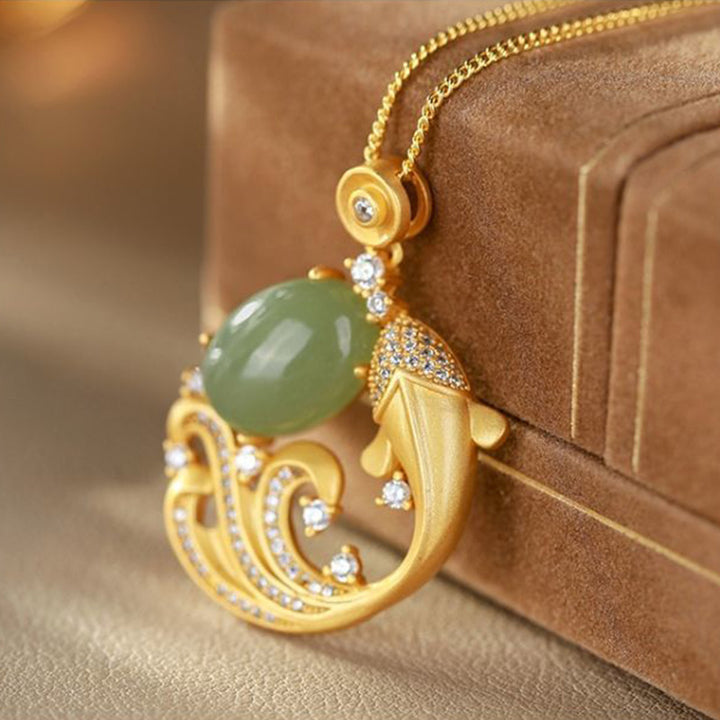 Buddha Stones Cyan Jade Koi Fish Healing Calm Necklace Pendant - image 4