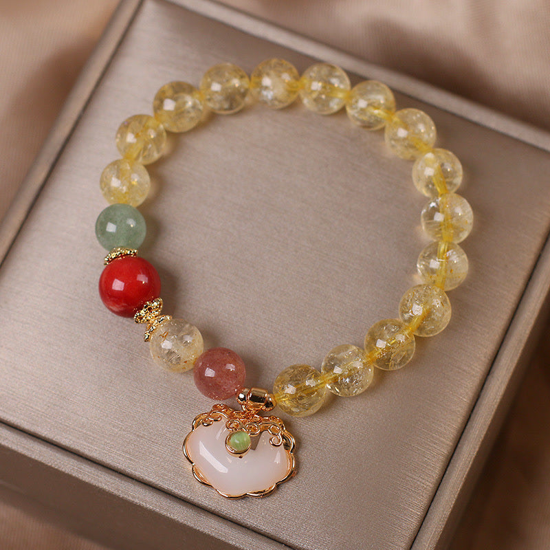 Buddha Stones Natural Citrine White Jade Strawberry Quartz Protection Charm Bracelet - image 3