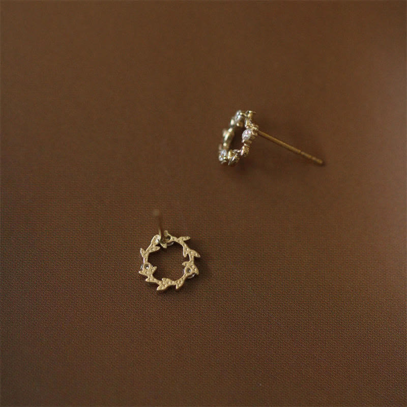 Buddha Stones 925 Sterling Silver Posts Copper Metal Tiny Wreath Stud Blessing Flower Earrings - image 9