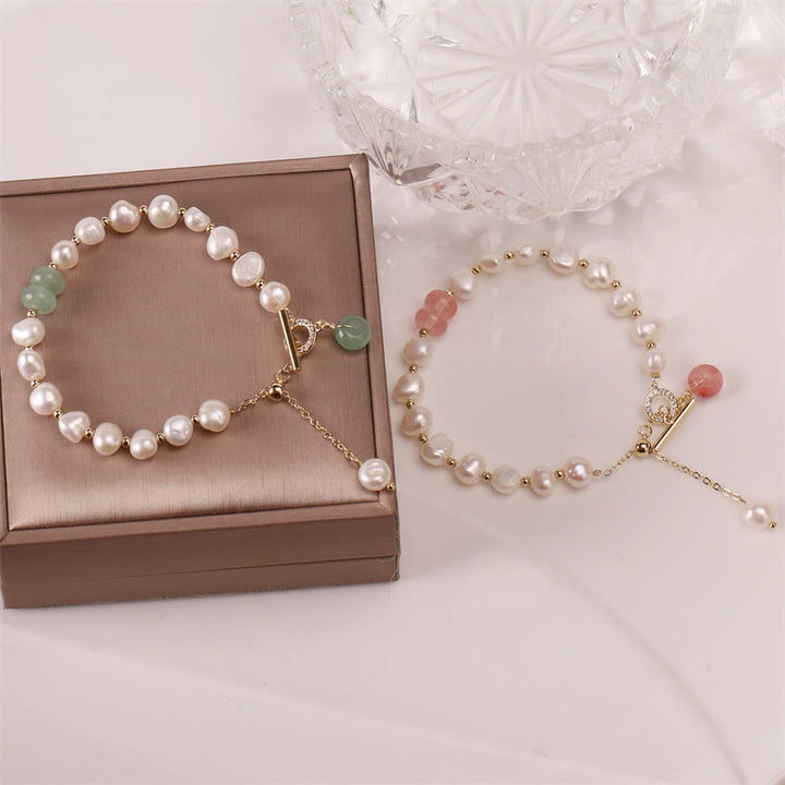 Buddha Stones Pearl Green Strawberry Quartz Bead Healing Chain Bracelet - image 15