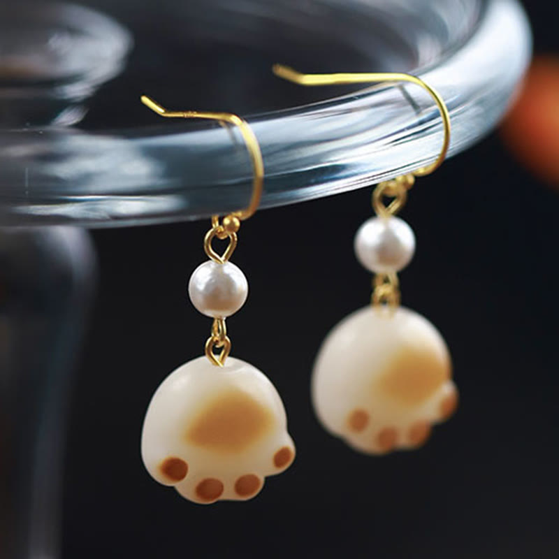 Buddha Stones Bodhi Seed Lovely Cat Paw Claw Peace Dangle Drop Earrings - image 1