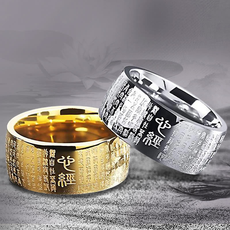 Buddha Stones FengShui Buddhism Ancient Heart Sutra Lucky Ring - image 0