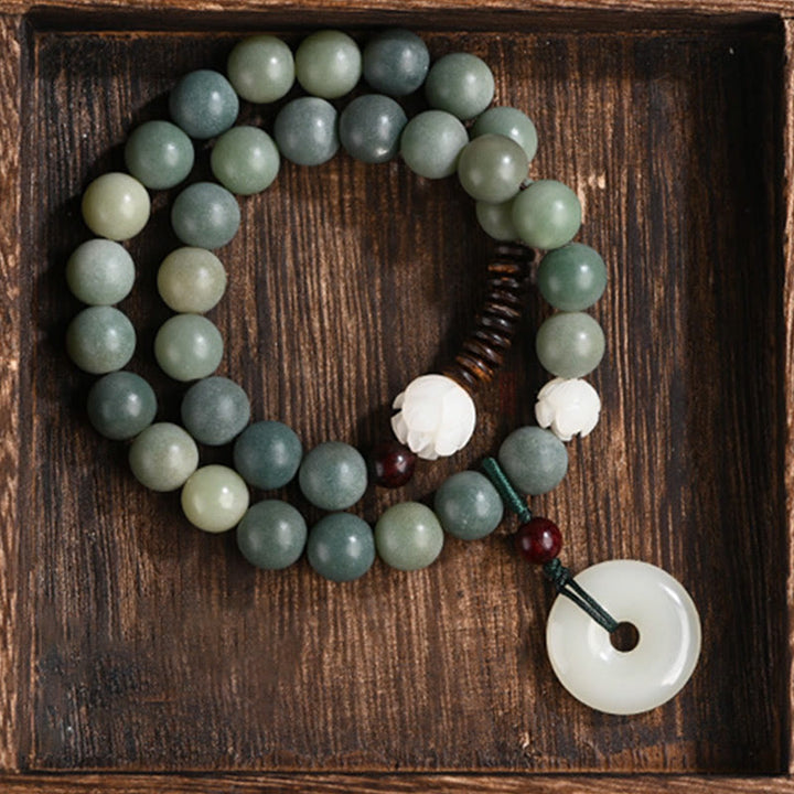 Buddha Stones Cyan Bodhi Seed Lotus Jade Peace Buckle Wisdom Double Wrap Bracelet - image 8
