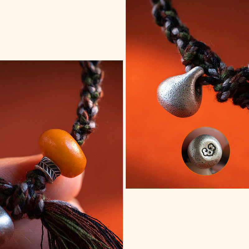 Buddha Stones 990 Sterling Silver Tibetan Handmade Amber Steelyard Weight Wish Protection Bracelet - image 5