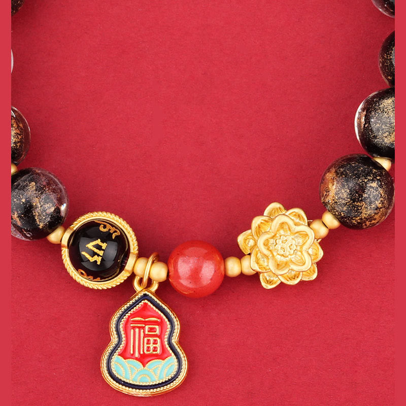 Buddha Stones Tibet Om Mani Padme Hum Fu Character Gourd Charm Lotus Liuli Glass Bead Luck Bracelet - image 2