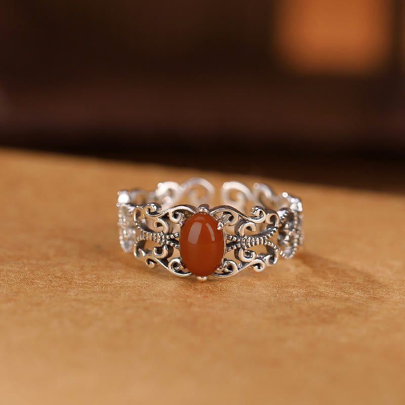 Buddha Stones 925 Sterling Silver Vintage Red Agate Self-acceptance Calm Ring - image 3