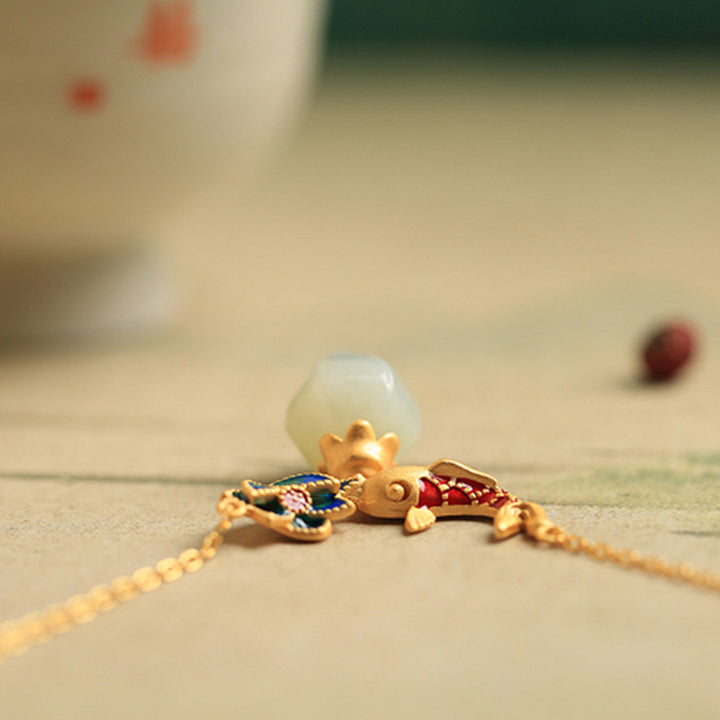 Buddha Stones White Jade Koi Fish Lotus Copper Protection Necklace Pendant - image 8