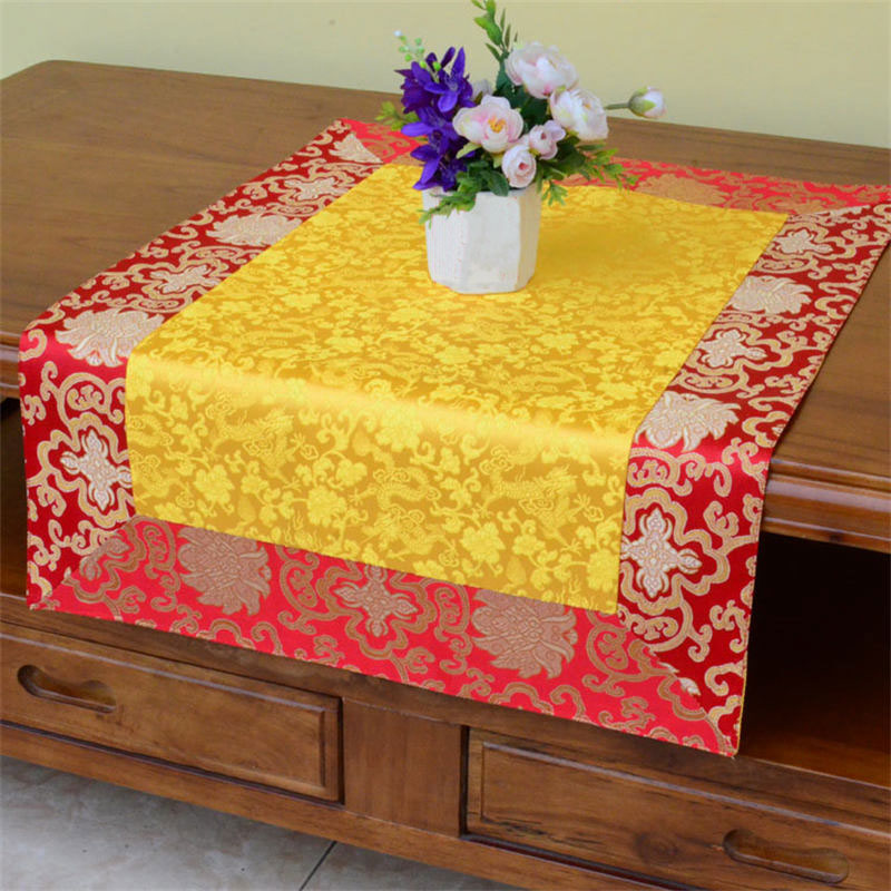Brocade Prayer Altar Flower Vajra Dragon Pattern Auspicious Symbols Table Runner - image 3