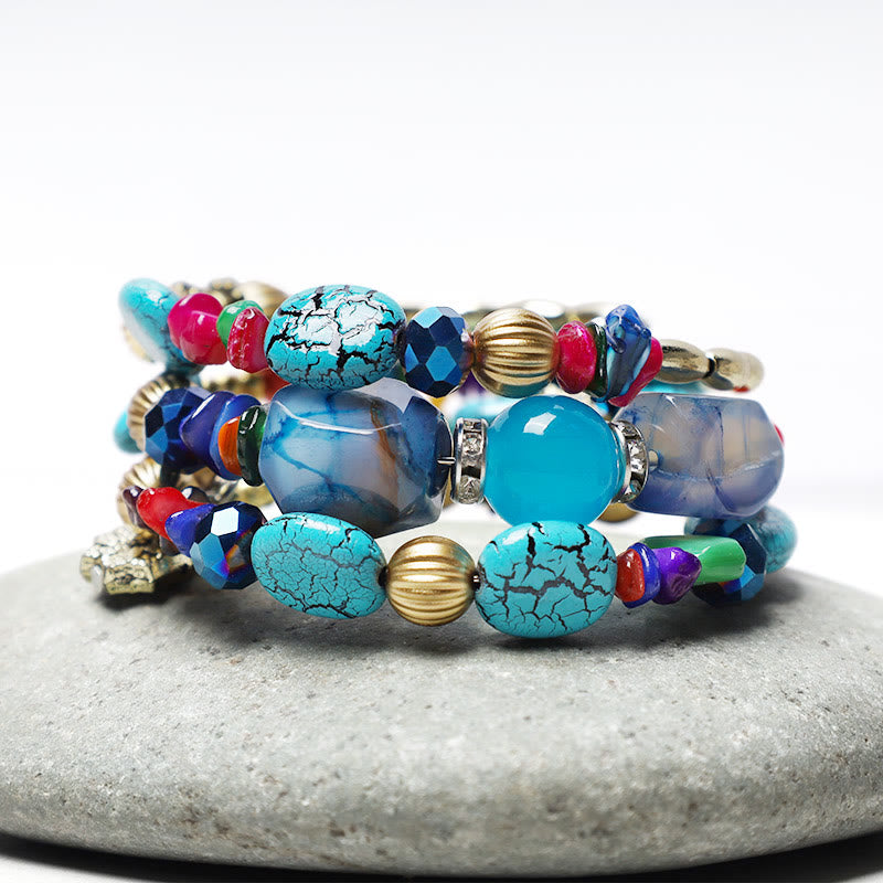 Buddha Stones Multilayer Irregular Turquoise Agate Beads Blessing Bracelet - image 2