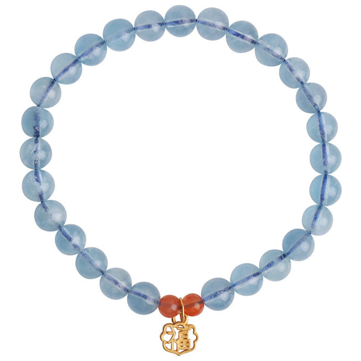 Buddha Stones Natural Aquamarine Red Agate Healing Charm Bracelet - image 5