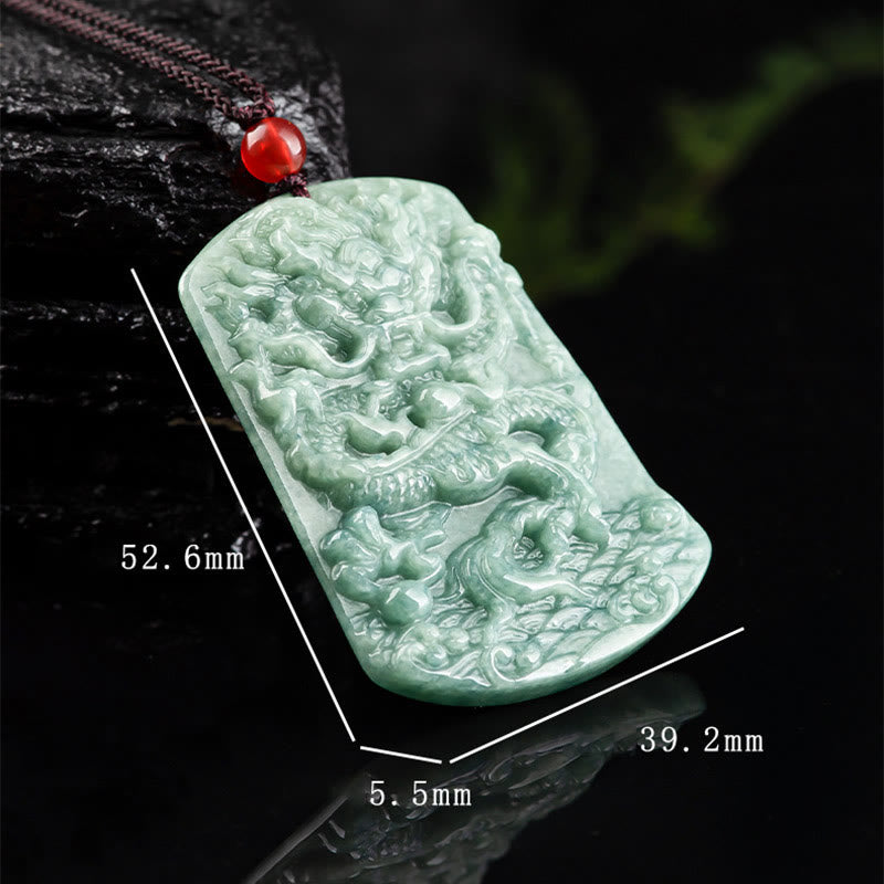 Buddha Stones Natural Jade Chinese Zodiac Dragon Sea Luck String Necklace Pendant - image 8
