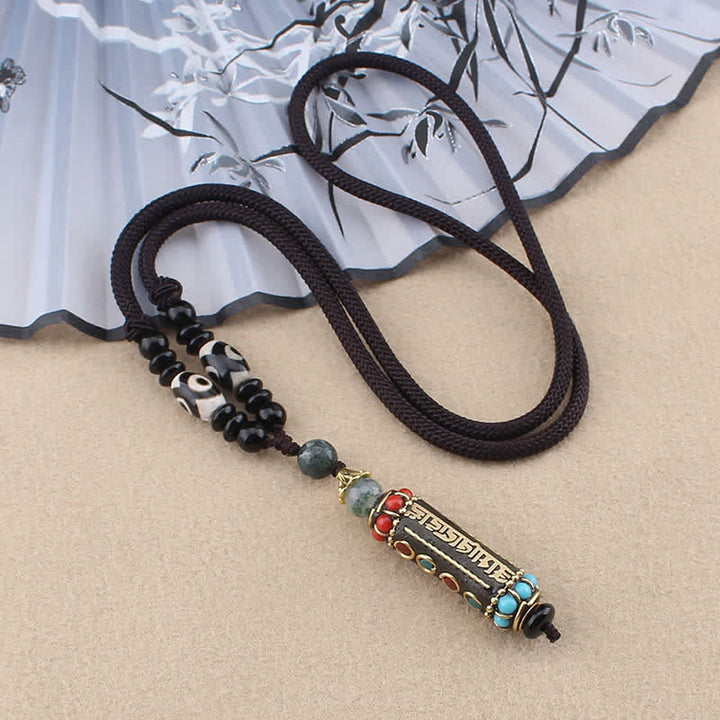 Buddha Stones Tibetan Om Mani Padme Hum Dzi Bead Wenge Wood Necklace Pendant - Om Mani Padme Hum String - image 7