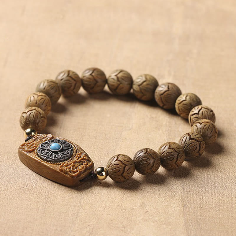 Buddha Stones Green Sandalwood Ebony Wood Sandalwood Om Mani Padme Hum Soothing Bracelet - image 4