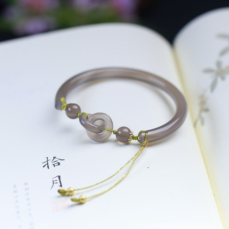 Buddha Stones Natural Gray Agate Double Peace Buckle Balance Bracelet Bangle - image 5