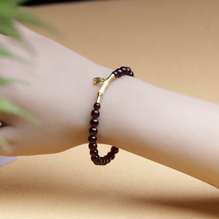 Buddha Stones 14K Copper Plated Gold 925 Sterling Silver Plated Gold Natural Garnet Bamboo Protection Bracelet - image 5