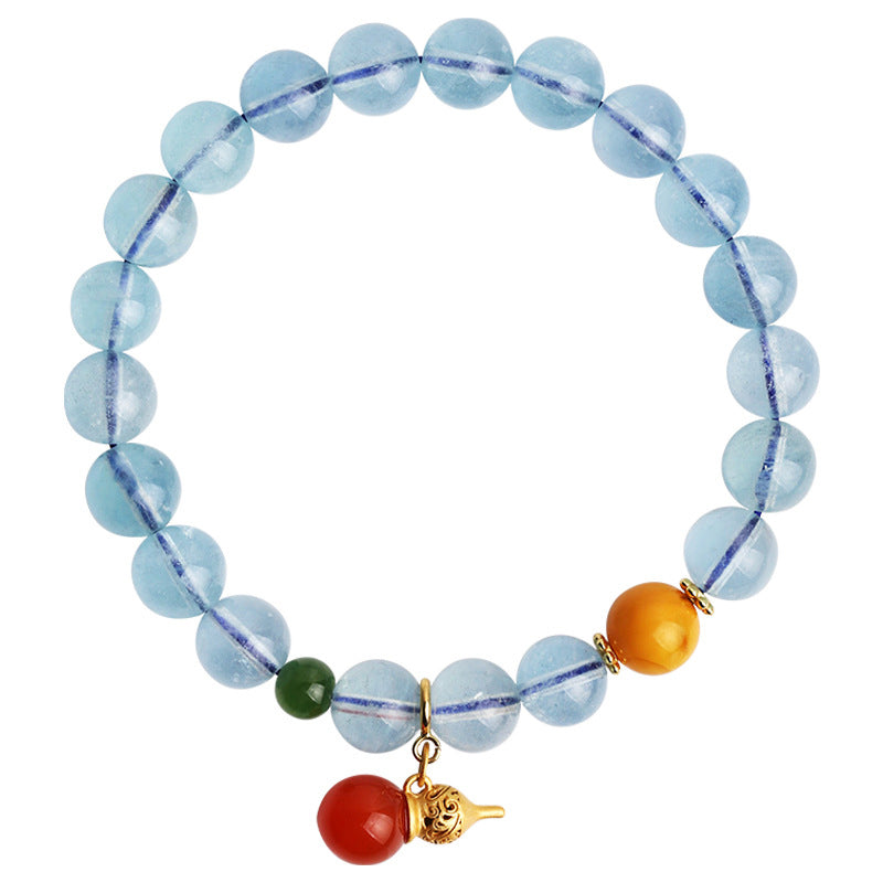 Buddha Stones Aquamarine Red Agate Peace Gourd Charm Bracelet - image 15