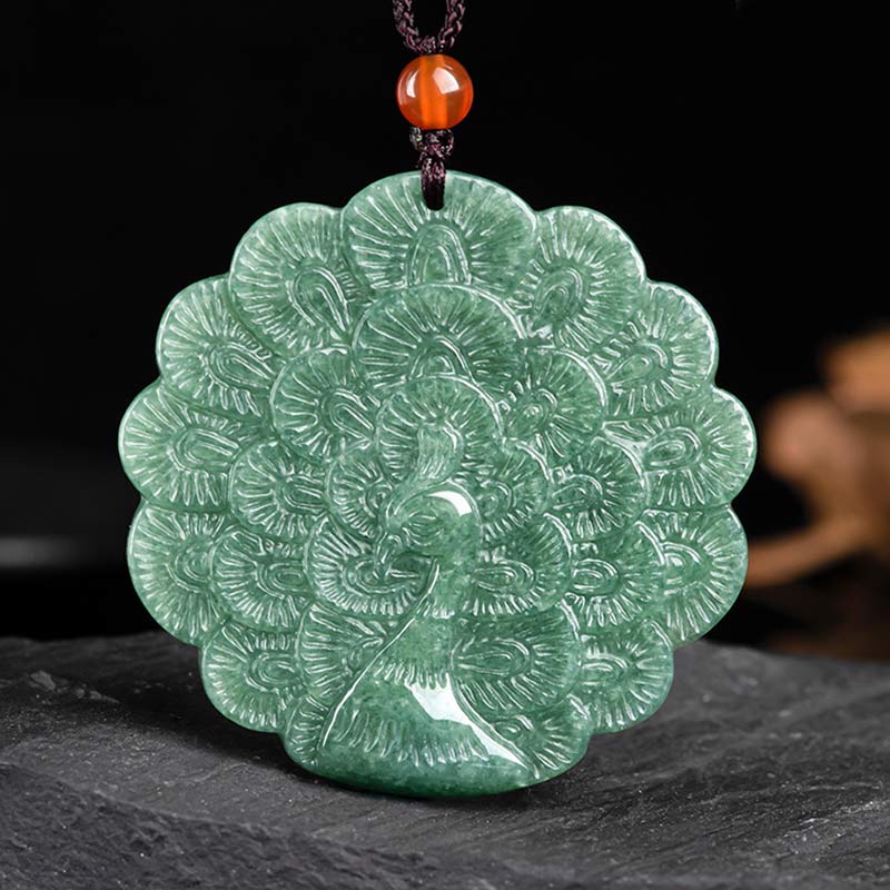Natural Jade Peacock Luck Prosperity Necklace Pendant - image 5