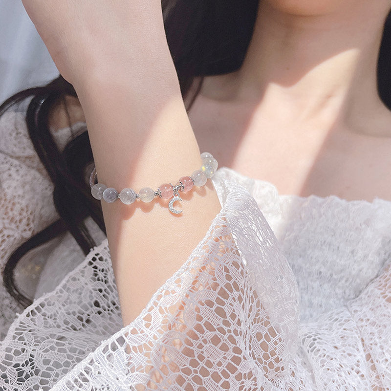 Buddha Stones Strawberry Quartz Moonstone Luck Moon Charm Bracelet - image 2