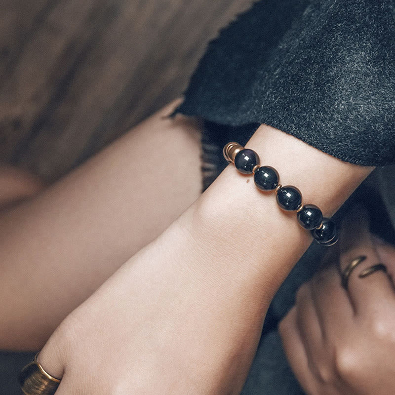 Buddha Stones Lava Rock Stone Rainbow Obsidian Copper Support Healing Bracelet - image 17