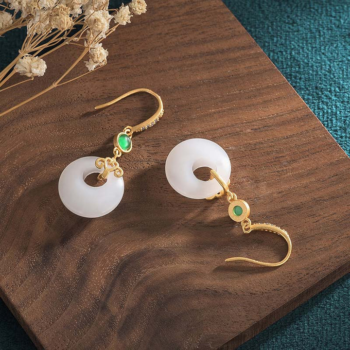 FengShui White Jade Blessing Drop Earrings - image 17