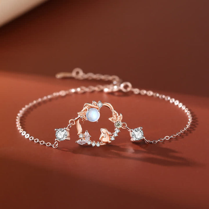 Buddha Stones 925 Sterling Silver Year of the Rabbit Moonstone Moon Flower Pattern Necklace Pendant Bracelet Earrings - Bracelet - Rose Gold - image 5