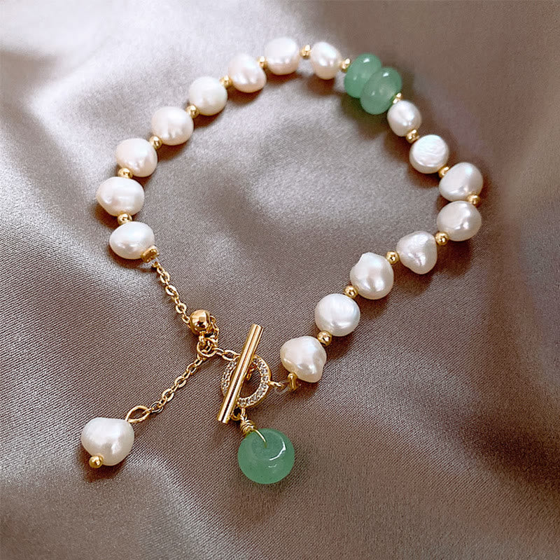 Buddha Stones Pearl Green Strawberry Quartz Bead Healing Chain Bracelet - image 2