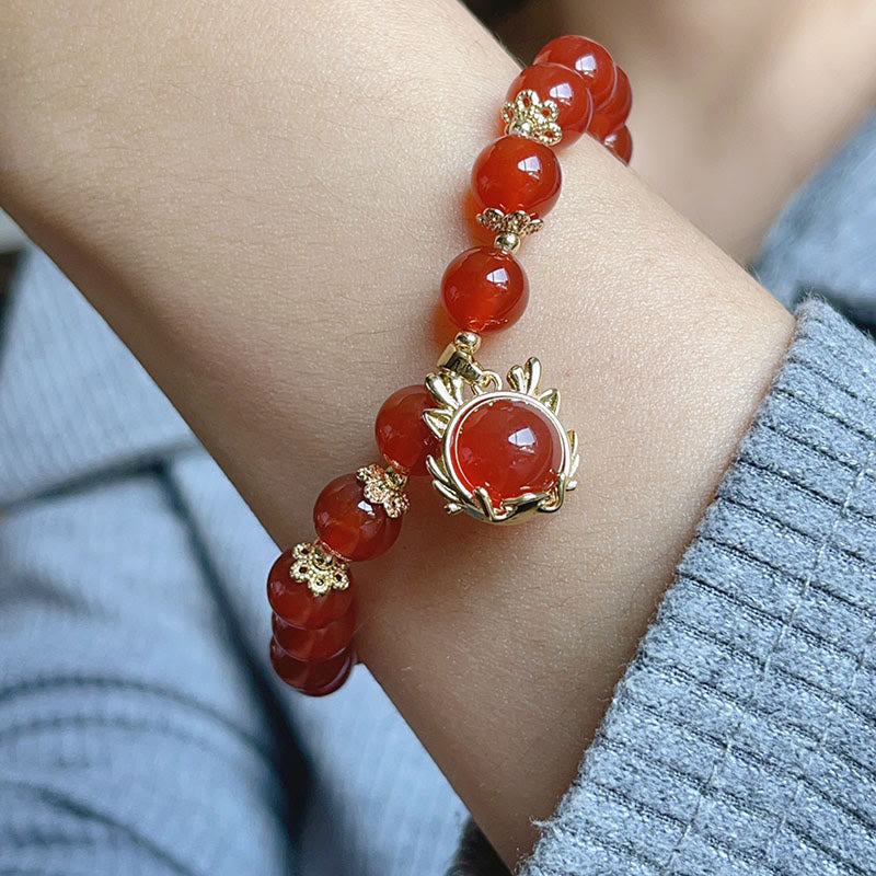 Buddha Stones Year of the Dragon Red Agate Jade Peace Buckle Fu Character Success Bracelet - image 17