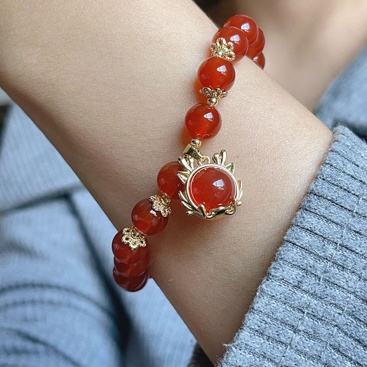 Buddha Stones Year of the Dragon Red Agate Jade Peace Buckle Fu Character Success Bracelet - image 17