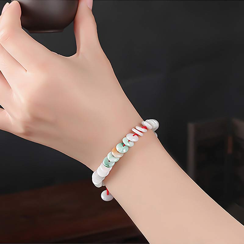 Buddha Stones Round Jade Lucky Red String Weave Bracelet - image 2