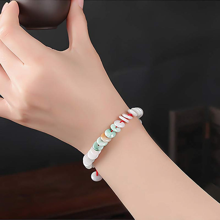 Buddha Stones Round Jade Lucky Red String Weave Bracelet - image 2