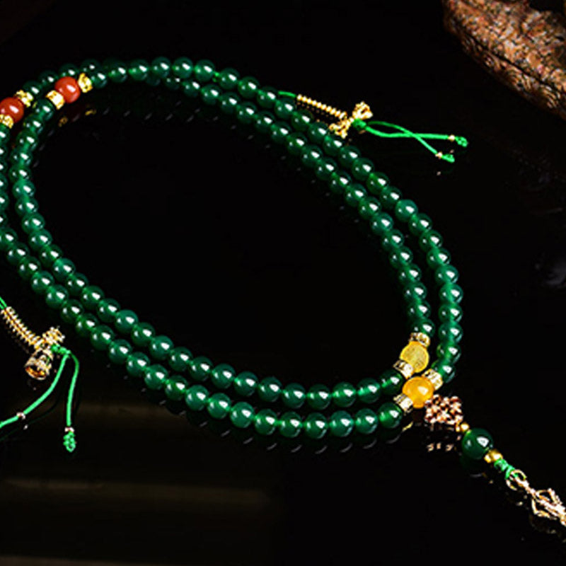 Buddha Stones 108 Beads Natural Green Agate Success Bracelet Mala - image 5