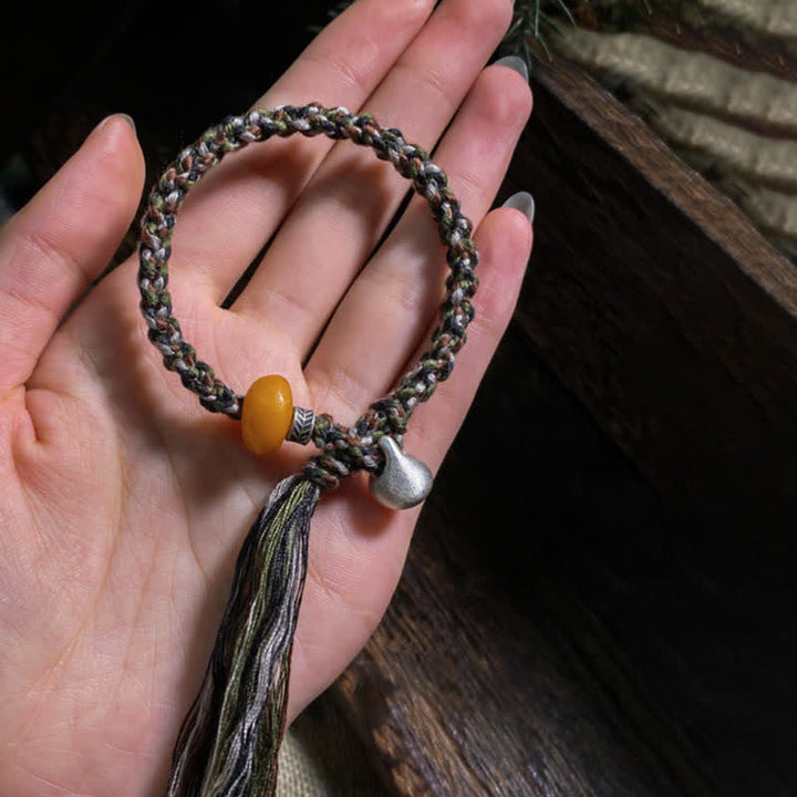 Buddha Stones 990 Sterling Silver Tibetan Handmade Amber Steelyard Weight Wish Protection Bracelet - image 6