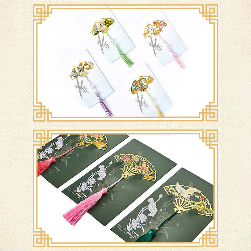 Buddha Stones Traditional Butterfly Lotus Flower Crane Dragon Phoenix Fox Koi Fish New Beginning Metal Brass Hollow Fan Bookmarks - image 25