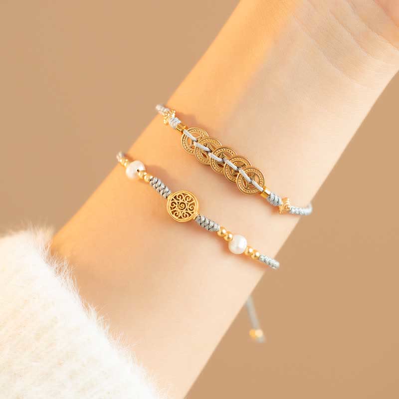 Buddha Stones Copper Coin Fortune Tree Luck Strength Braided Bracelet - 2Pcs(Copper Coin&Fortune Tree) - Blue(Wrist Circumference 14-18cm) - image 18