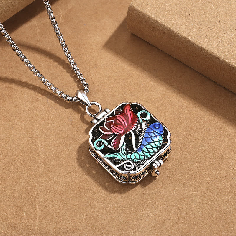 Buddha Stones Koi Fish Lotus Copper Coins Luck Ghau Prayer Box Necklace Pendant - image 2