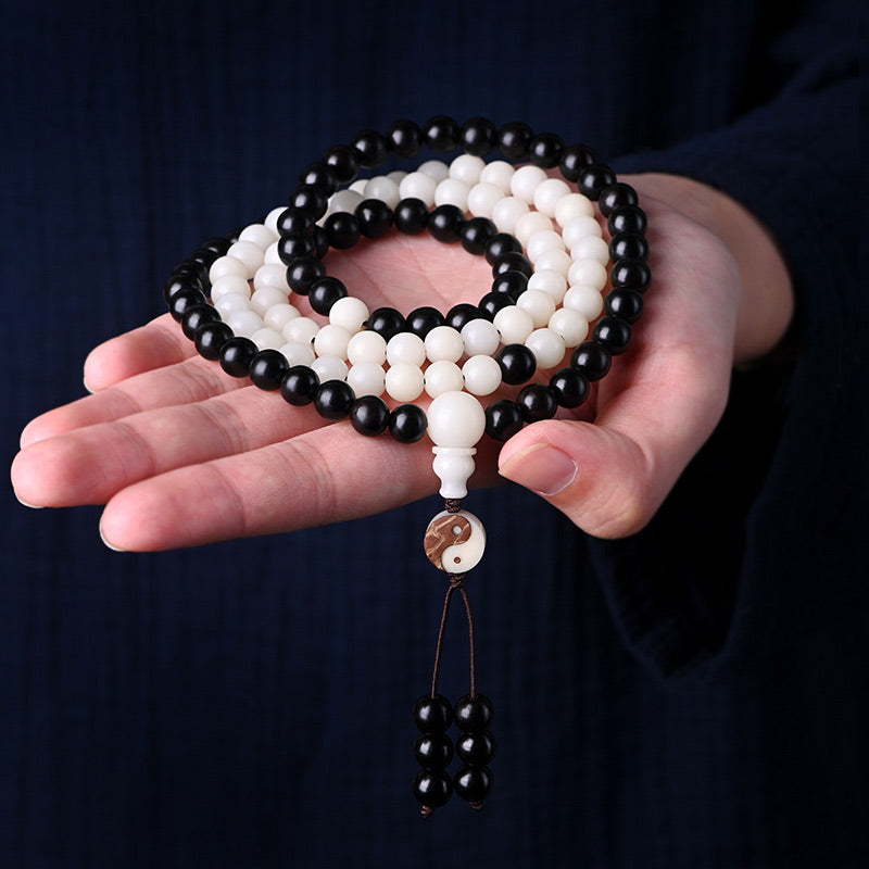 Buddha Stones Ebony YinYang Protection Necklace Mala - image 0