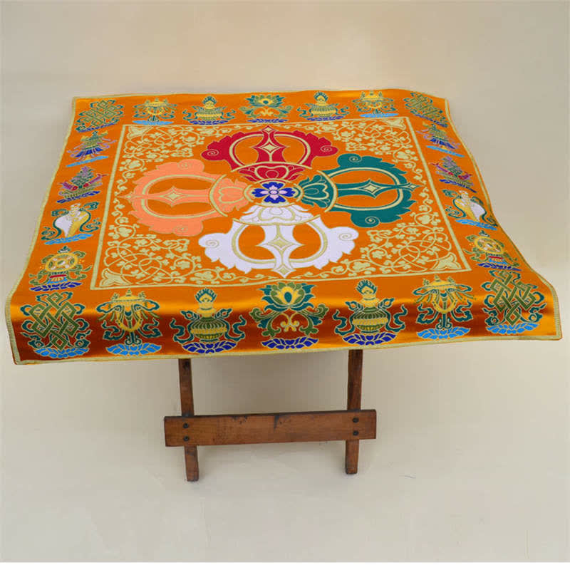Flower Endless Knot Prayer Altar Mat Healing Meditation 8 Auspicious Symbols Mat Table Runner - image 11