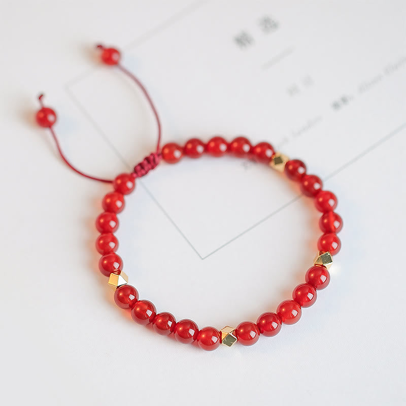 Natural Red Agate Endless Knot Four Leaf Clover Star Confidence String Bracelet - Four Diamond Shape Bead - image 5