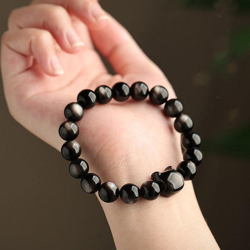 Buddha Stones Gold Sheen Obsidian Silver Sheen Obsidian Lovely Paw Lucky Cat Protection Bracelet - image 19