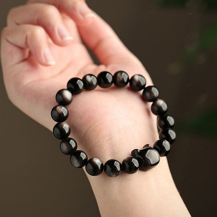 Buddha Stones Gold Sheen Obsidian Silver Sheen Obsidian Lovely Paw Lucky Cat Protection Bracelet - image 19