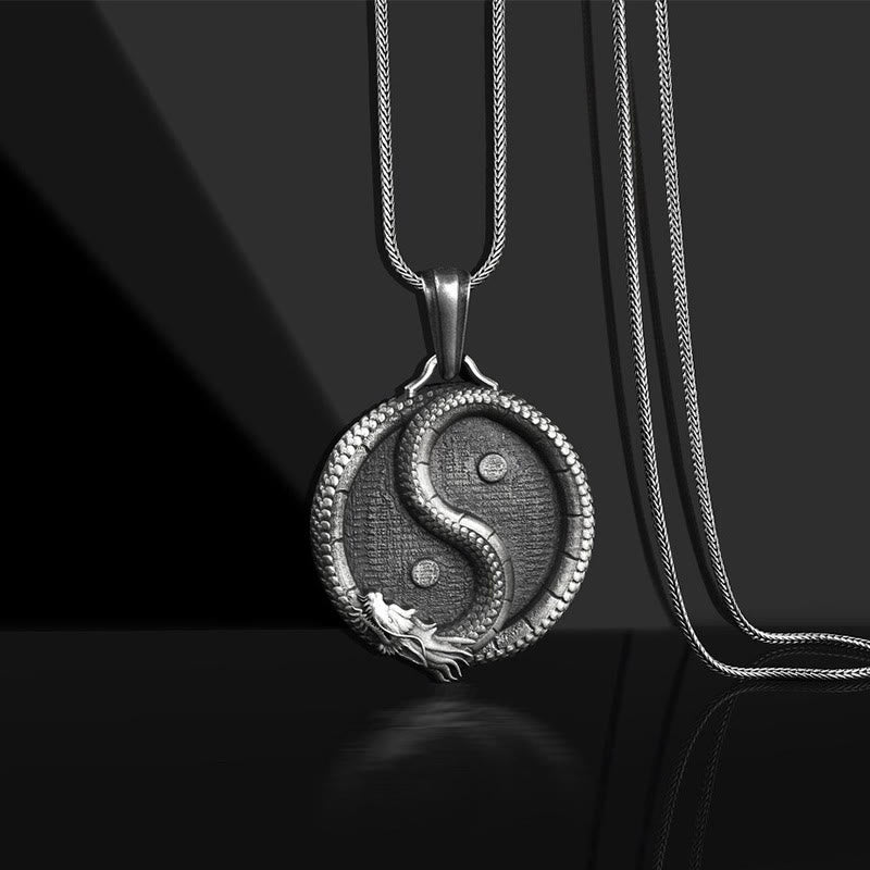 Buddha Stones Pure Tin Yin Yang Dragon Luck Strength Necklace Pendant - Pendant&Keel Chain - image 0